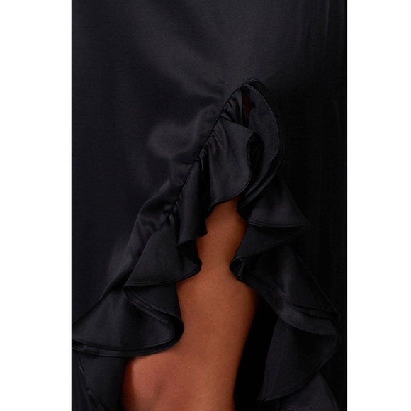 CAROLINE CONSTAS Silk V-Neck Sleeveless Ruffle Hem Ruched Side Slit Maxi Gown M - Picture 5 of 7